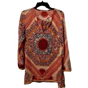 Athleta Pink, Gold & Cream Floral-Print Tank cover up  silk/cotton blend size S